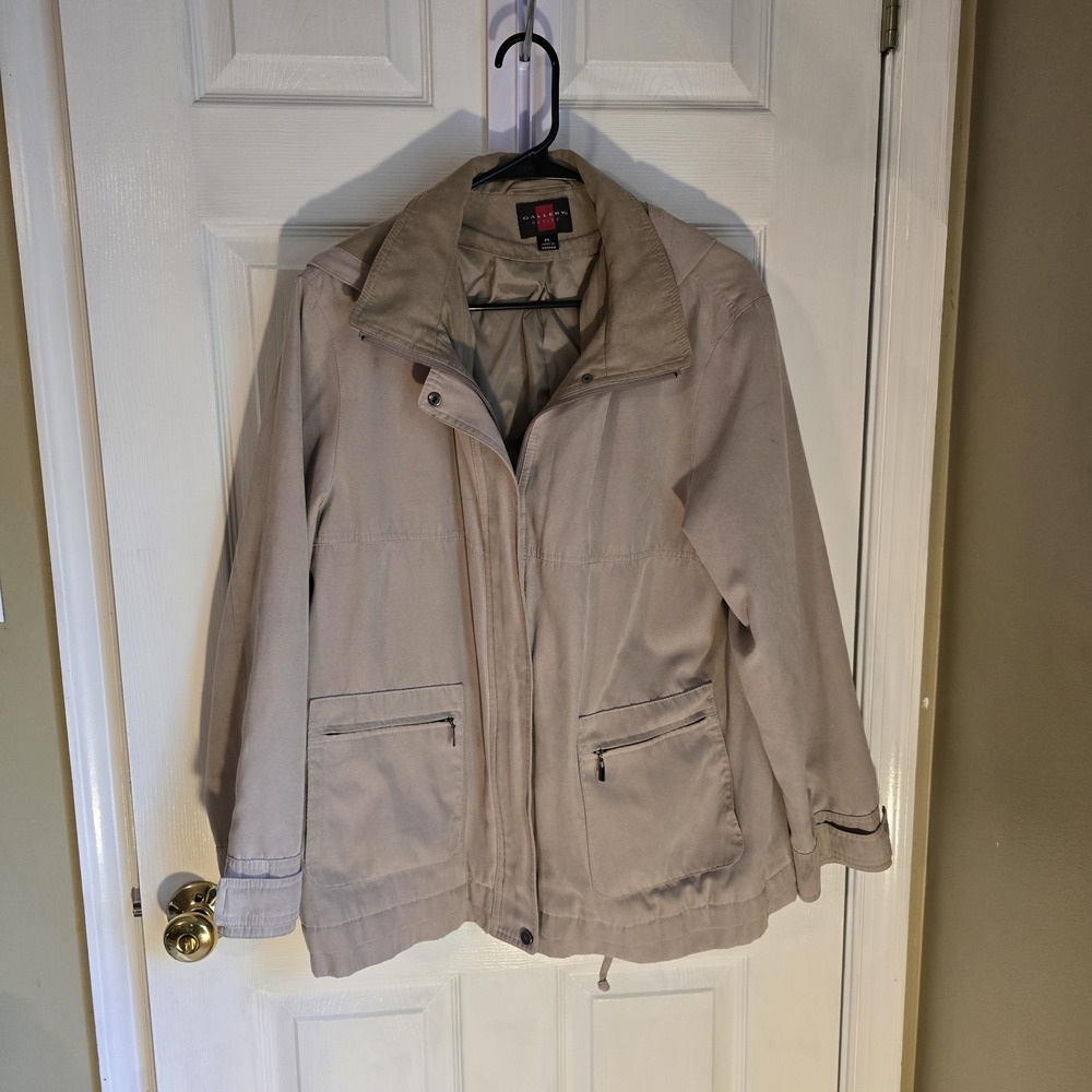 Gallery Petite Tan Beige Hooded Utility Jacket Full Zip Women Size PL